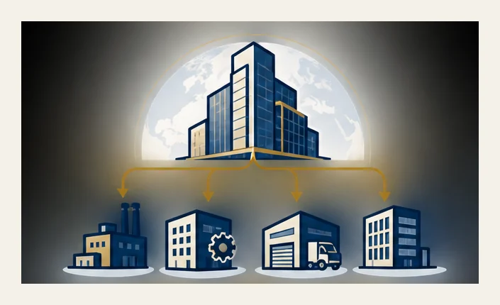 Four global businesses being carved out of a multibillion-dollar parent into a new holding company, shown as separate operating entities established beneath a single corporate structure.